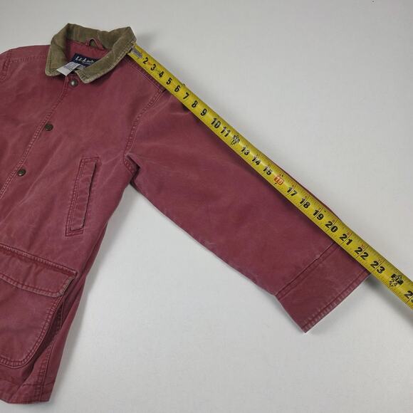 VTG L.L.Bean L.L.kids Jacket Youth Medium 10-12 Red Corduroy Collar Chore Coat - Picture 8 of 11